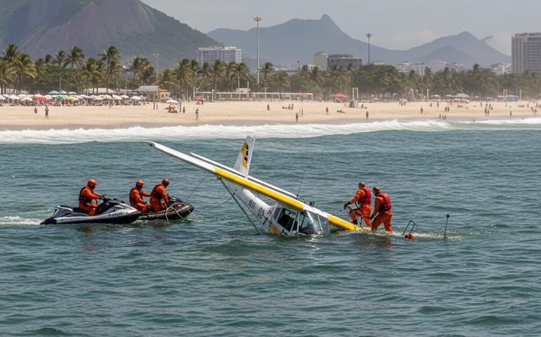  Avião de pequeno porte cai no mar da orla de Copacabana